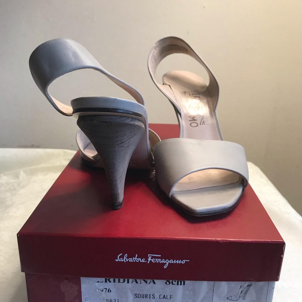 Ferragamo Slingback Sanders-Grey Leather-size6.5 - Picture 6 of 8